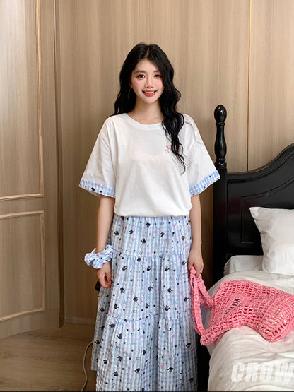 Crow Caim SALE CC25069 Printed Top and Skirt Three-Piece Set