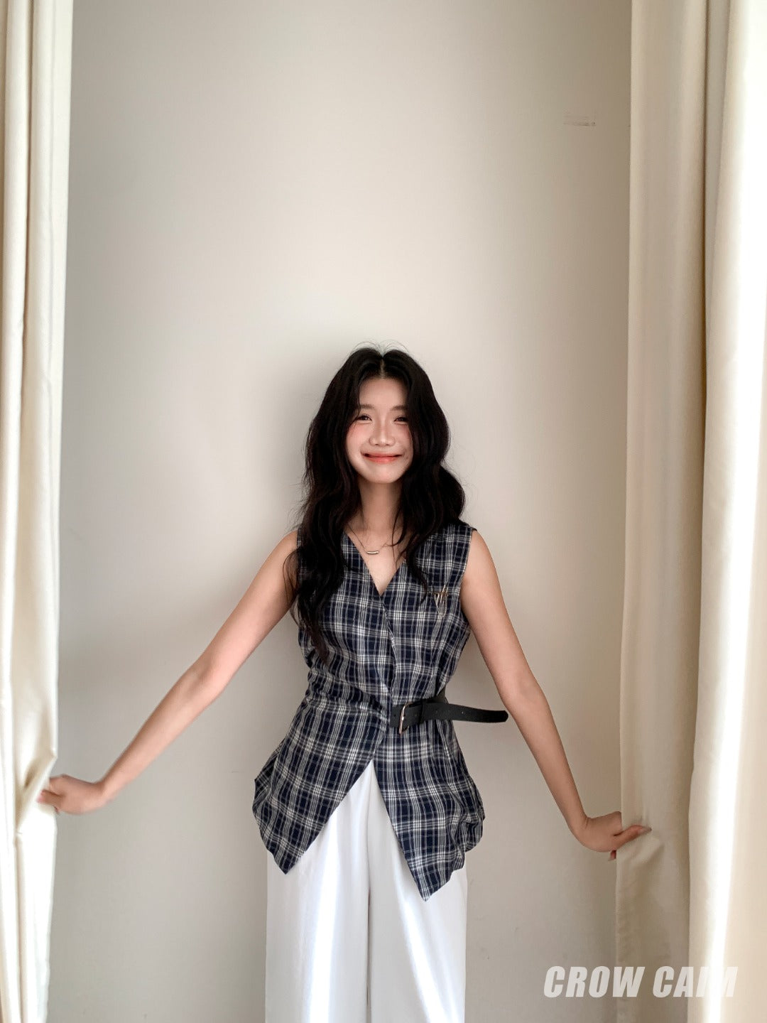 Crow Caim SALE CC25108 Plaid Vest and Wide-Leg Pants Set