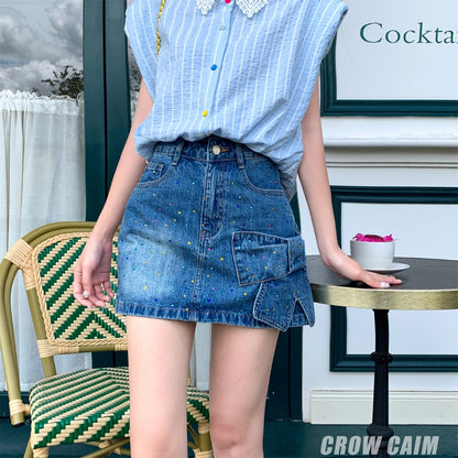 Crow Caim SALE CC25141 Bow Rhinestone Denim Skirt