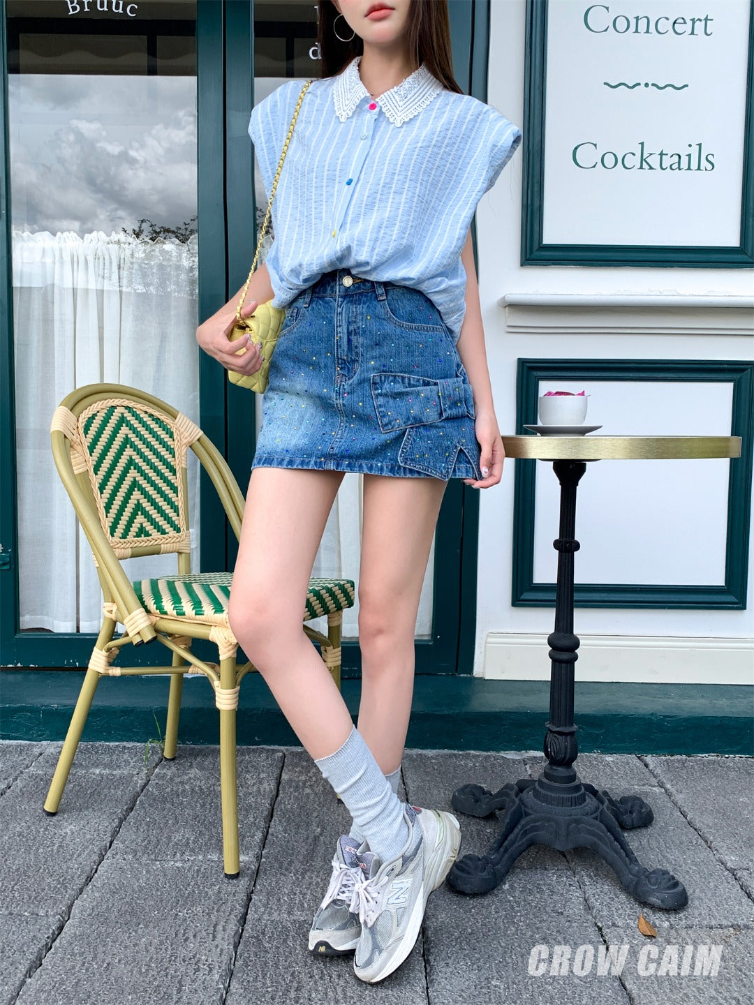 Crow Caim SALE CC25141 Bow Rhinestone Denim Skirt