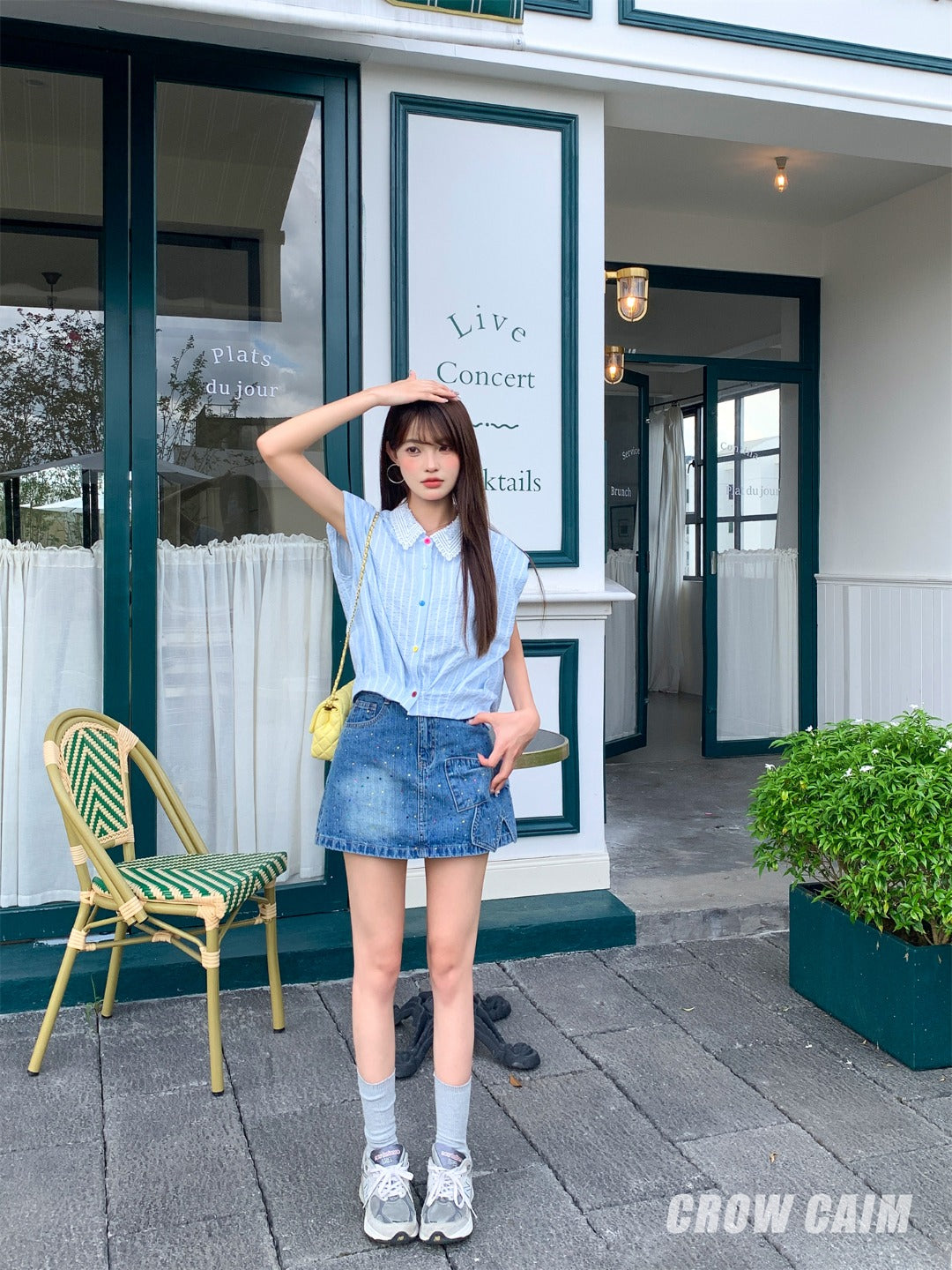 Crow Caim SALE CC25141 Bow Rhinestone Denim Skirt