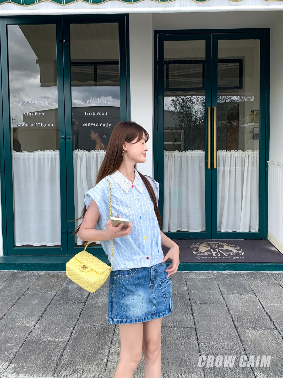 Crow Caim SALE CC25141 Bow Rhinestone Denim Skirt