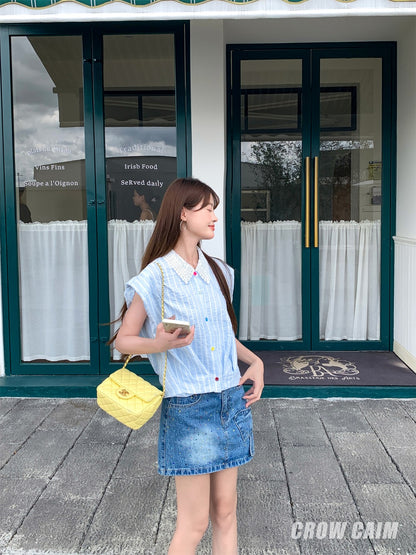 Crow Caim SALE CC25141 Bow Rhinestone Denim Skirt