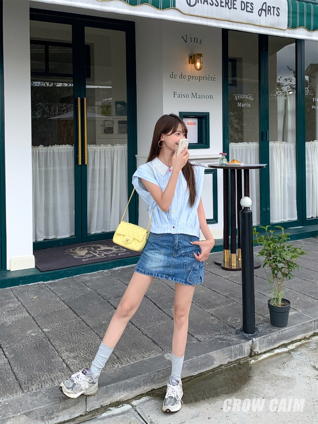 Crow Caim SALE CC25141 Bow Rhinestone Denim Skirt