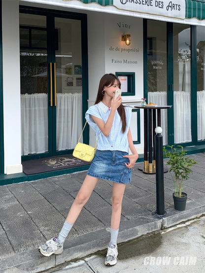 Crow Caim SALE CC25141 Bow Rhinestone Denim Skirt