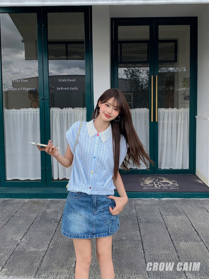 Crow Caim SALE CC25141 Bow Rhinestone Denim Skirt