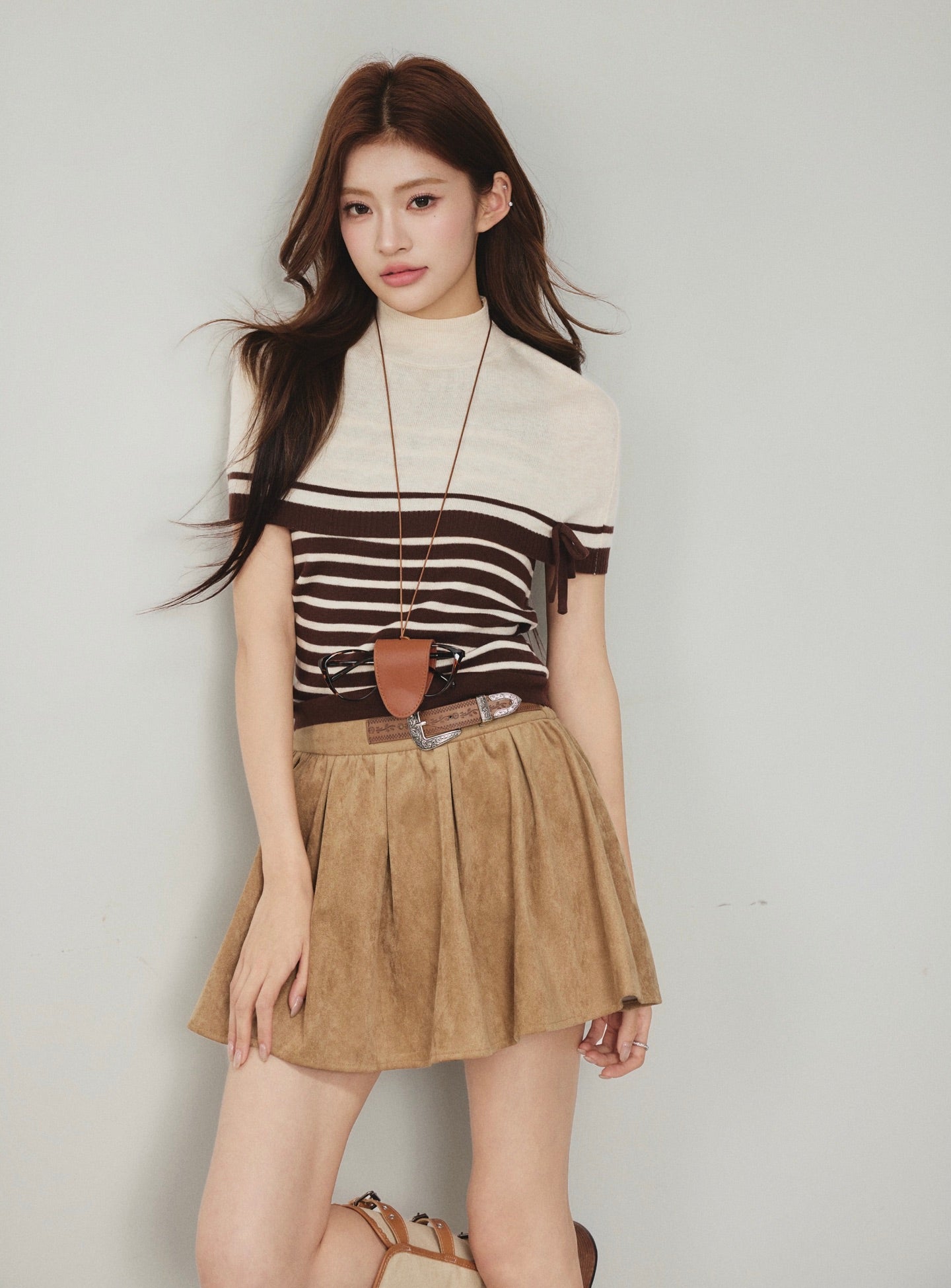 OTEBANBASS OTE260803 Bow-Trimmed Cape and Knit Set(2color)