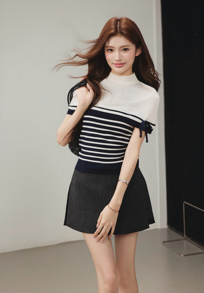 OTEBANBASS OTE260803 Bow-Trimmed Cape and Knit Set(2color)