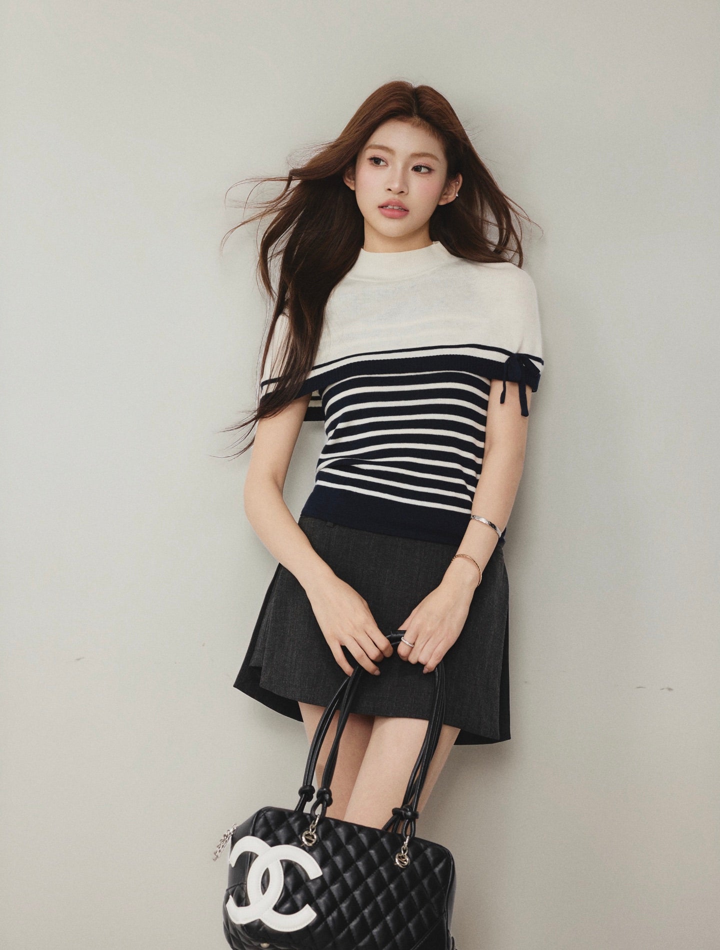 OTEBANBASS OTE260803 Bow-Trimmed Cape and Knit Set(2color)