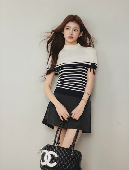 OTEBANBASS OTE260803 Bow-Trimmed Cape and Knit Set(2color)