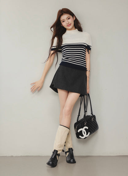 OTEBANBASS OTE260803 Bow-Trimmed Cape and Knit Set(2color)