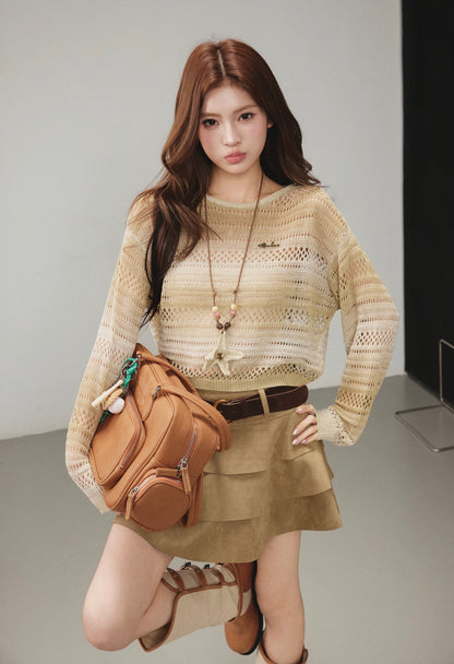 OTEBANBASS OTE260805&amp;6 Cutout Top + Brown Skirt Set(SEPERATE)