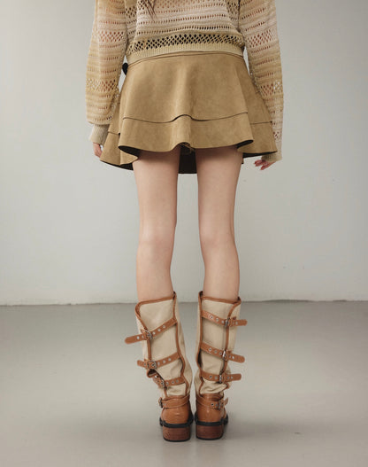 OTEBANBASS OTE260805&amp;6 Cutout Top + Brown Skirt Set(SEPERATE)