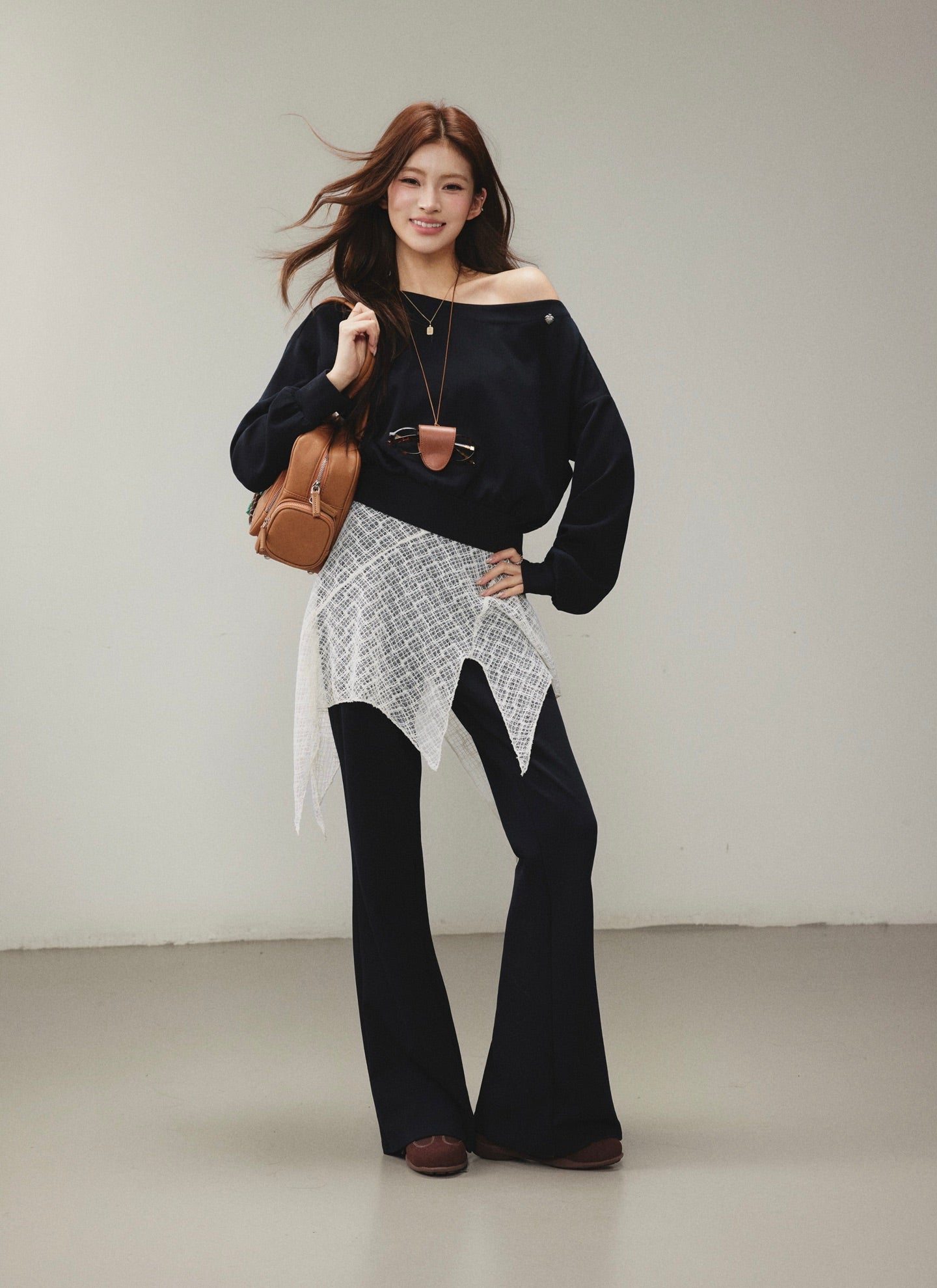 OTEBANBASS OTE260808 Asymmetric Mesh Sweatshirt Set