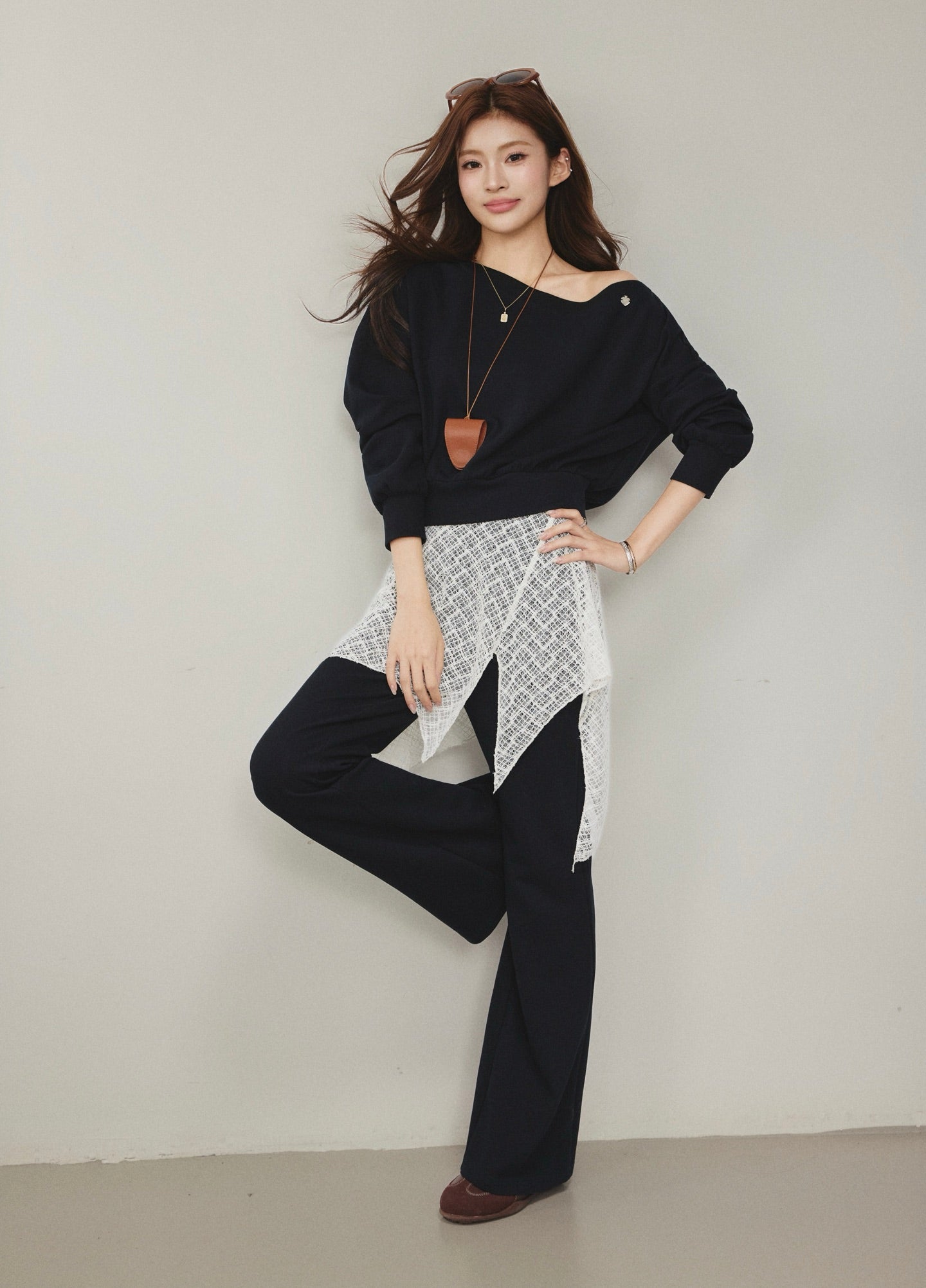 OTEBANBASS OTE260808 Asymmetric Mesh Sweatshirt Set