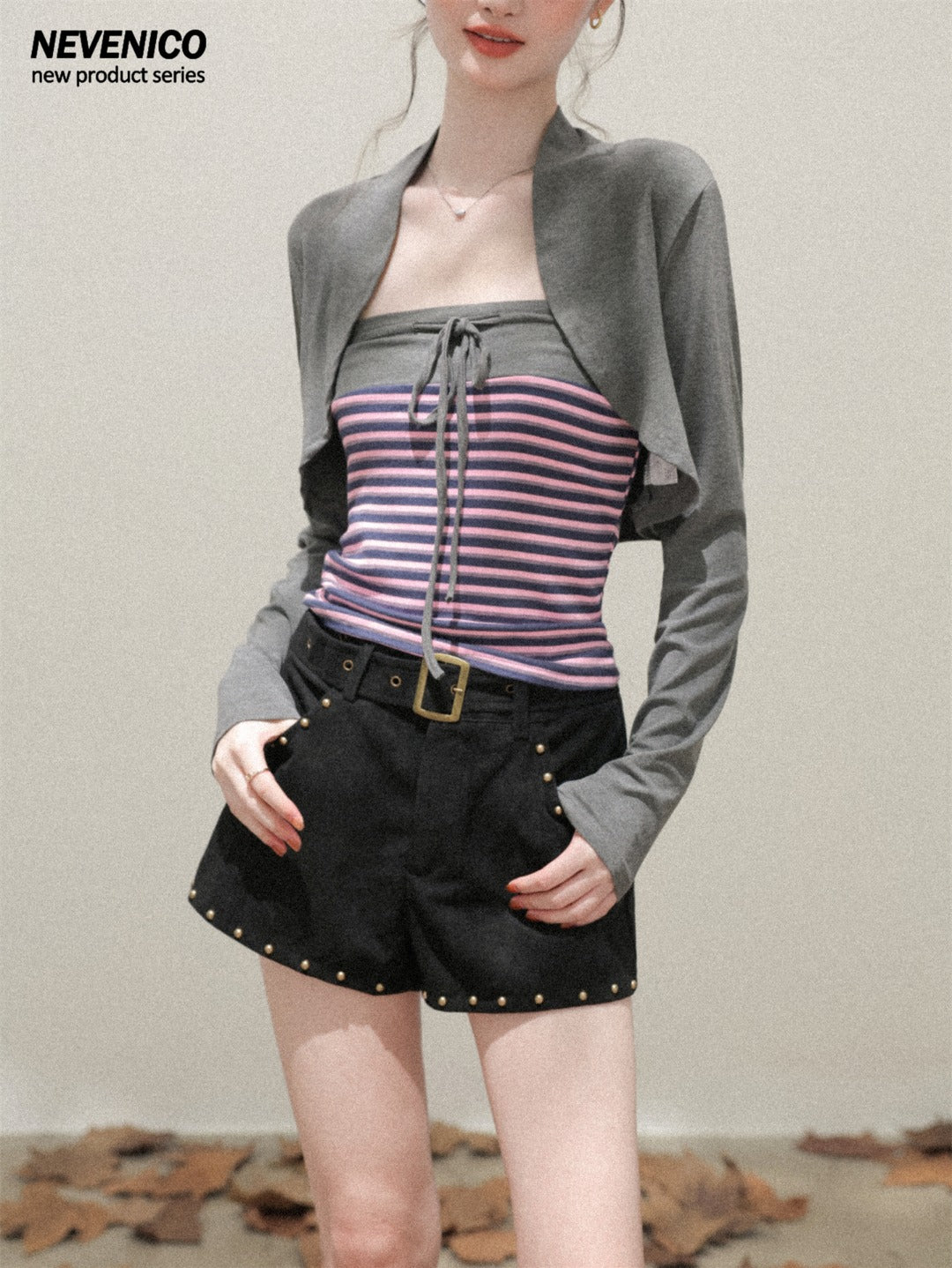 NeveNico SALE NN2510019/20 Studded Suede A-Line Shorts Set