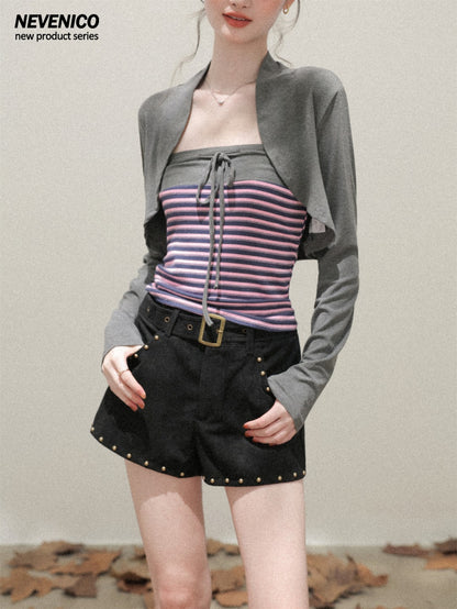 NeveNico SALE NN2510019/20 Studded Suede A-Line Shorts Set