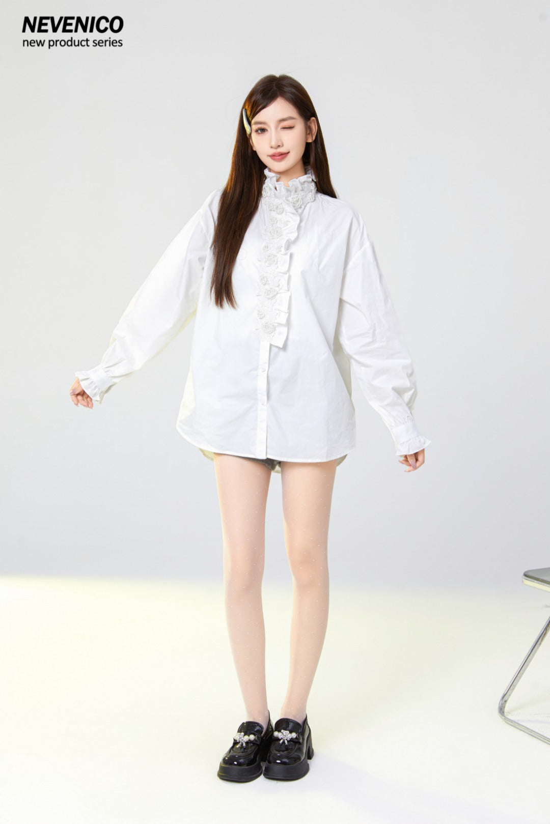 NeveNico SALE NN2412030 Beaded Floral Ruffle Blouse