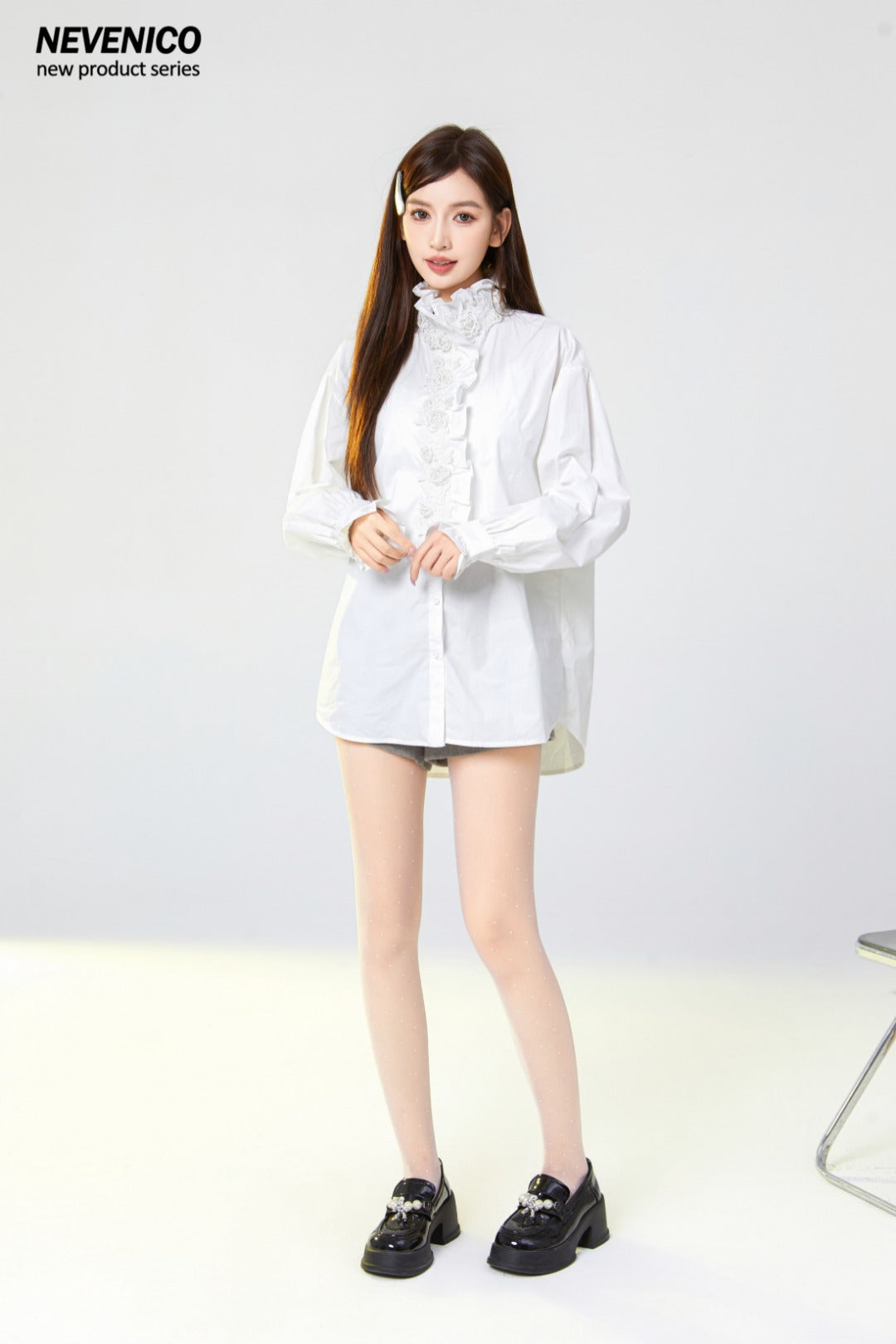 NeveNico SALE NN2412030 Beaded Floral Ruffle Blouse