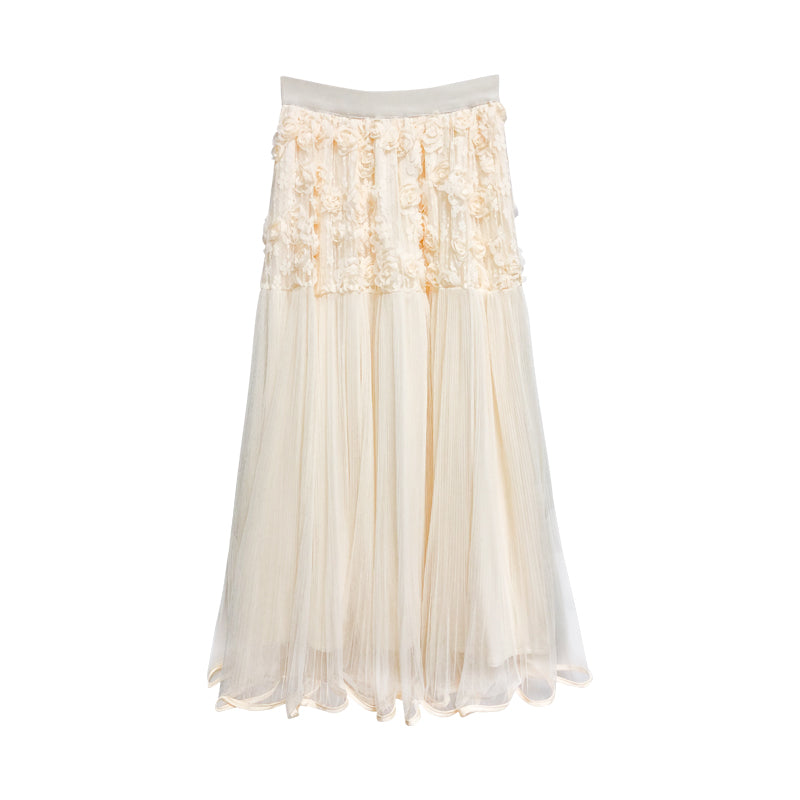NeveNico SALE NN2501013  Floral Mesh Pleated Skirt