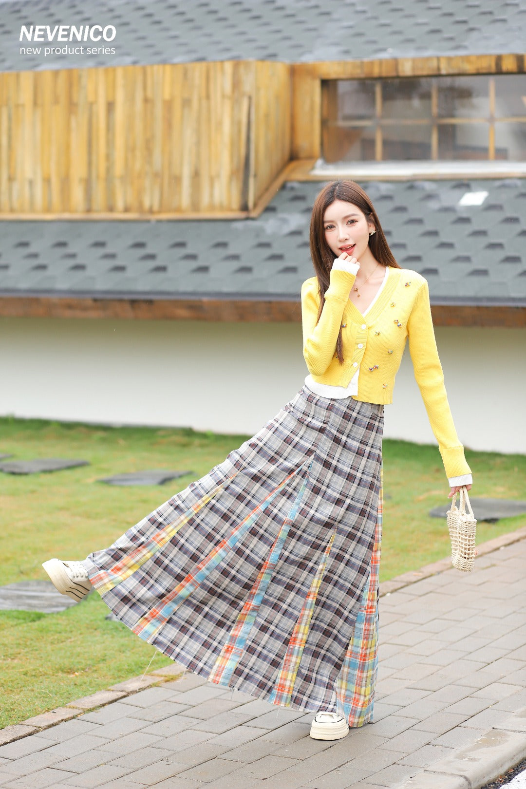 NeveNico SALE NN2503004 Frayed A-Line Plaid Skirt