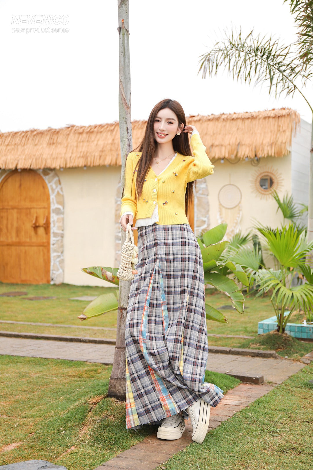 NeveNico SALE NN2503004 Frayed A-Line Plaid Skirt