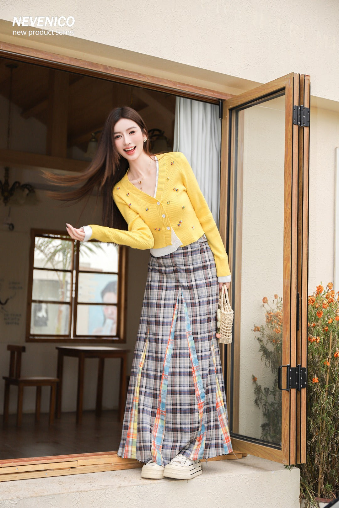 NeveNico SALE NN2503004 Frayed A-Line Plaid Skirt
