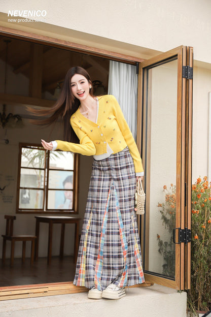 NeveNico SALE NN2503004 Frayed A-Line Plaid Skirt