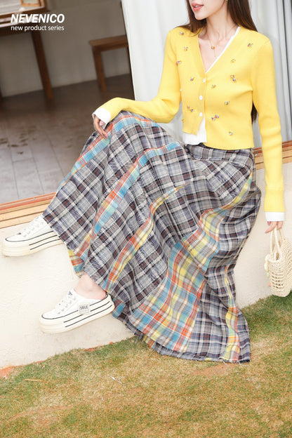 NeveNico SALE NN2503004 Frayed A-Line Plaid Skirt