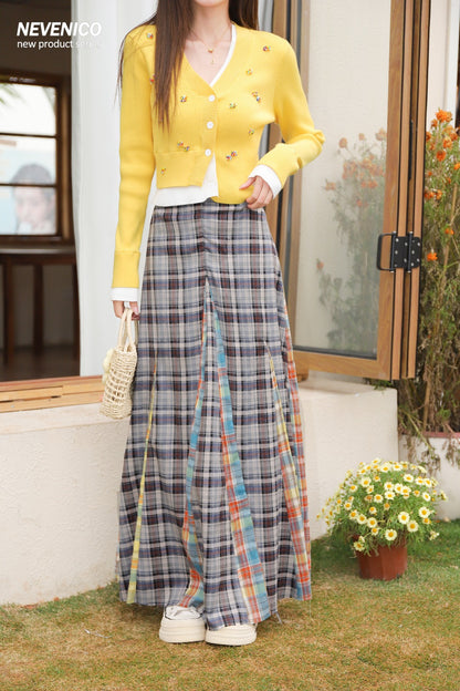 NeveNico SALE NN2503004 Frayed A-Line Plaid Skirt