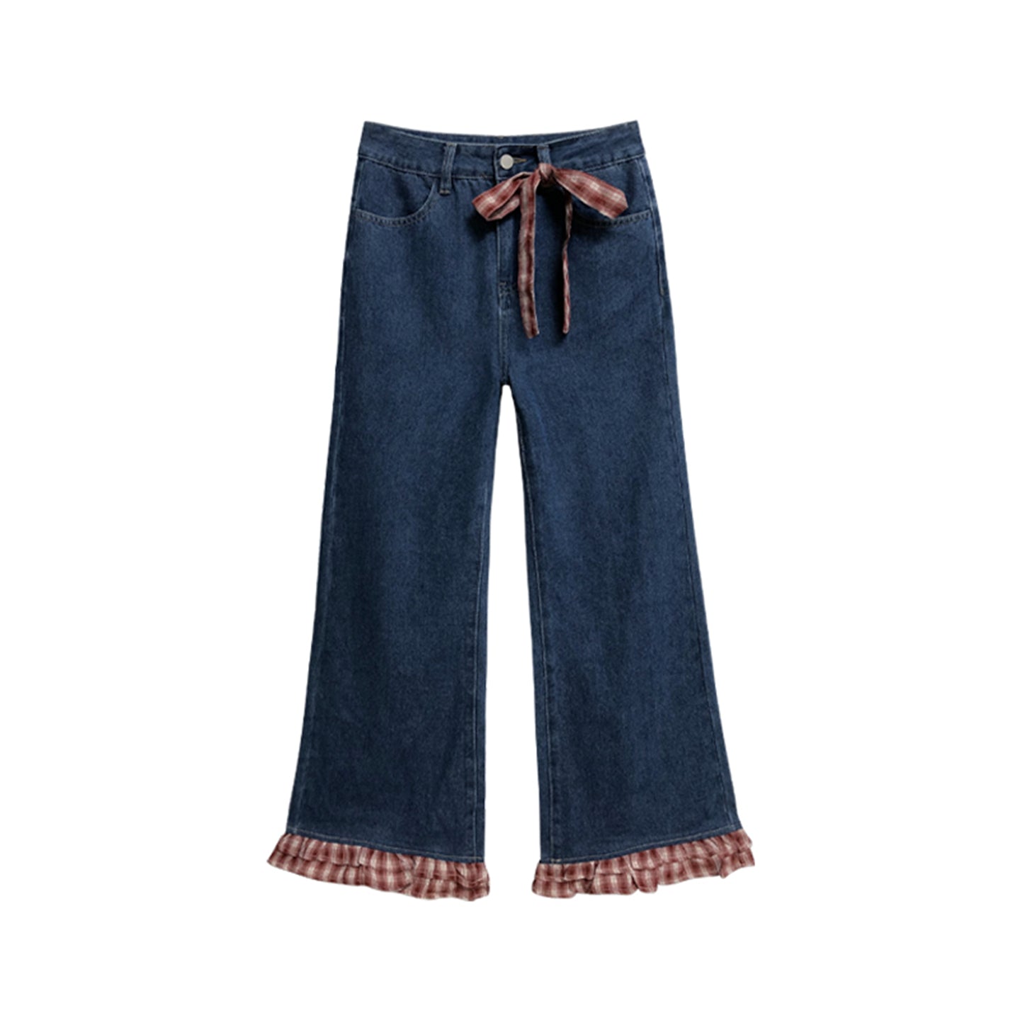 NeveNico SALE NN2509006 Flare Jeans with Plaid Panel Inserts
