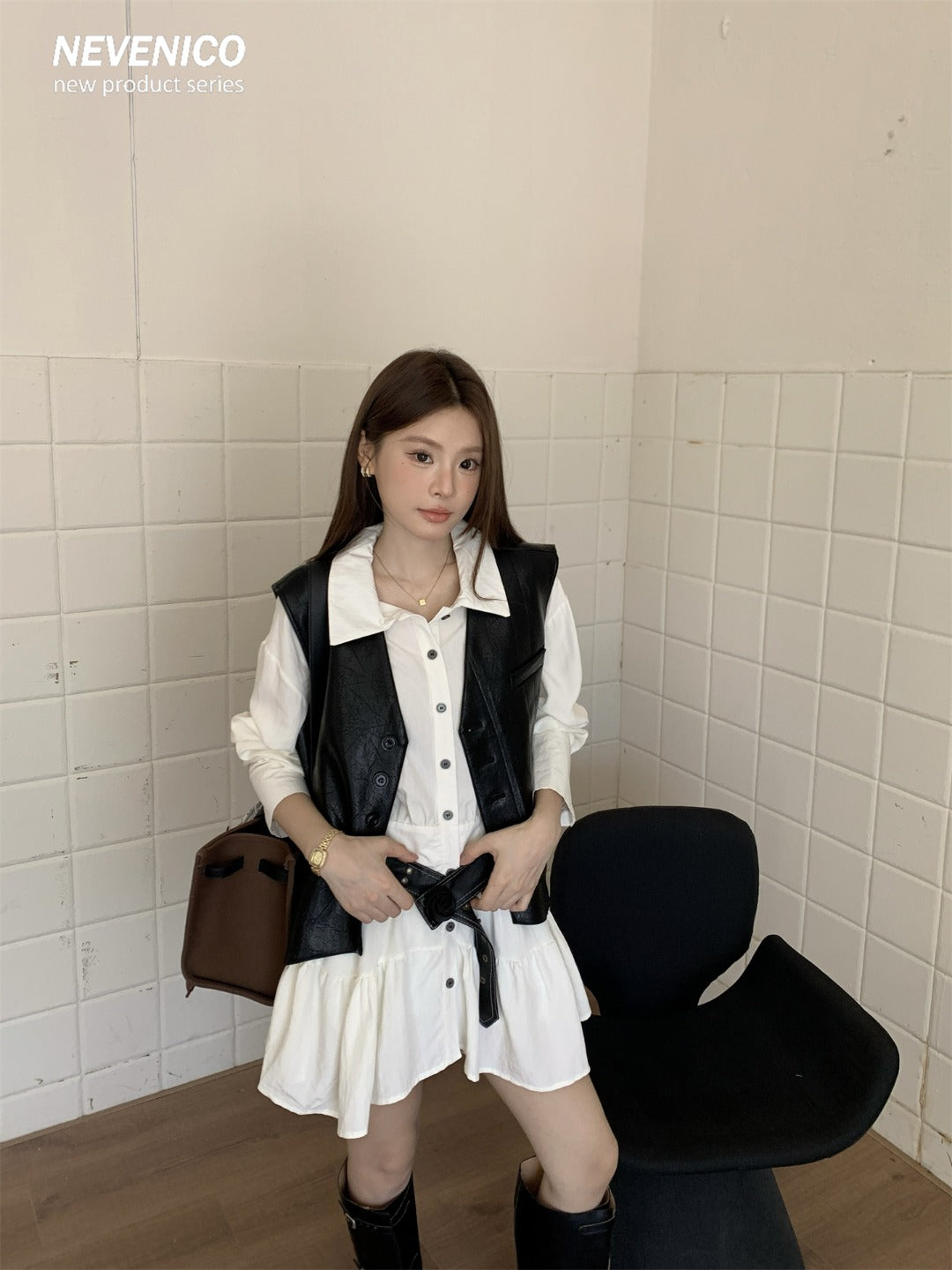 NeveNico SALE NN2509016 Faux Leather Button Vest
