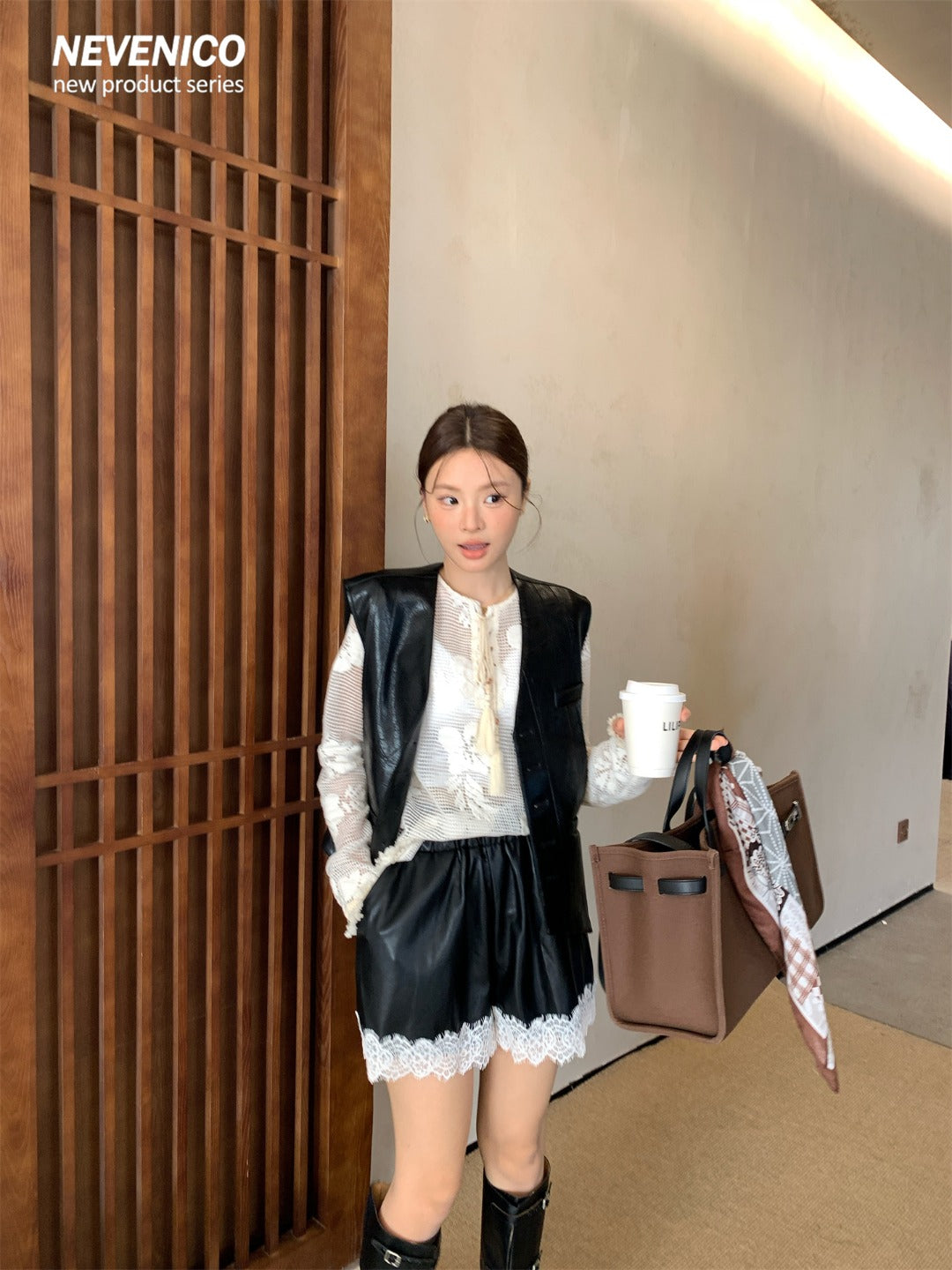 NeveNico SALE NN2509016 Faux Leather Button Vest