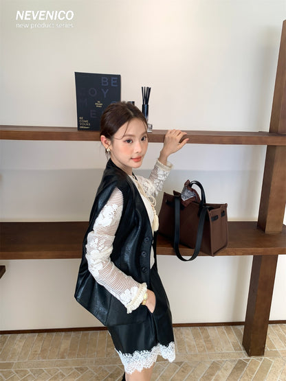 NeveNico SALE NN2509016 Faux Leather Button Vest
