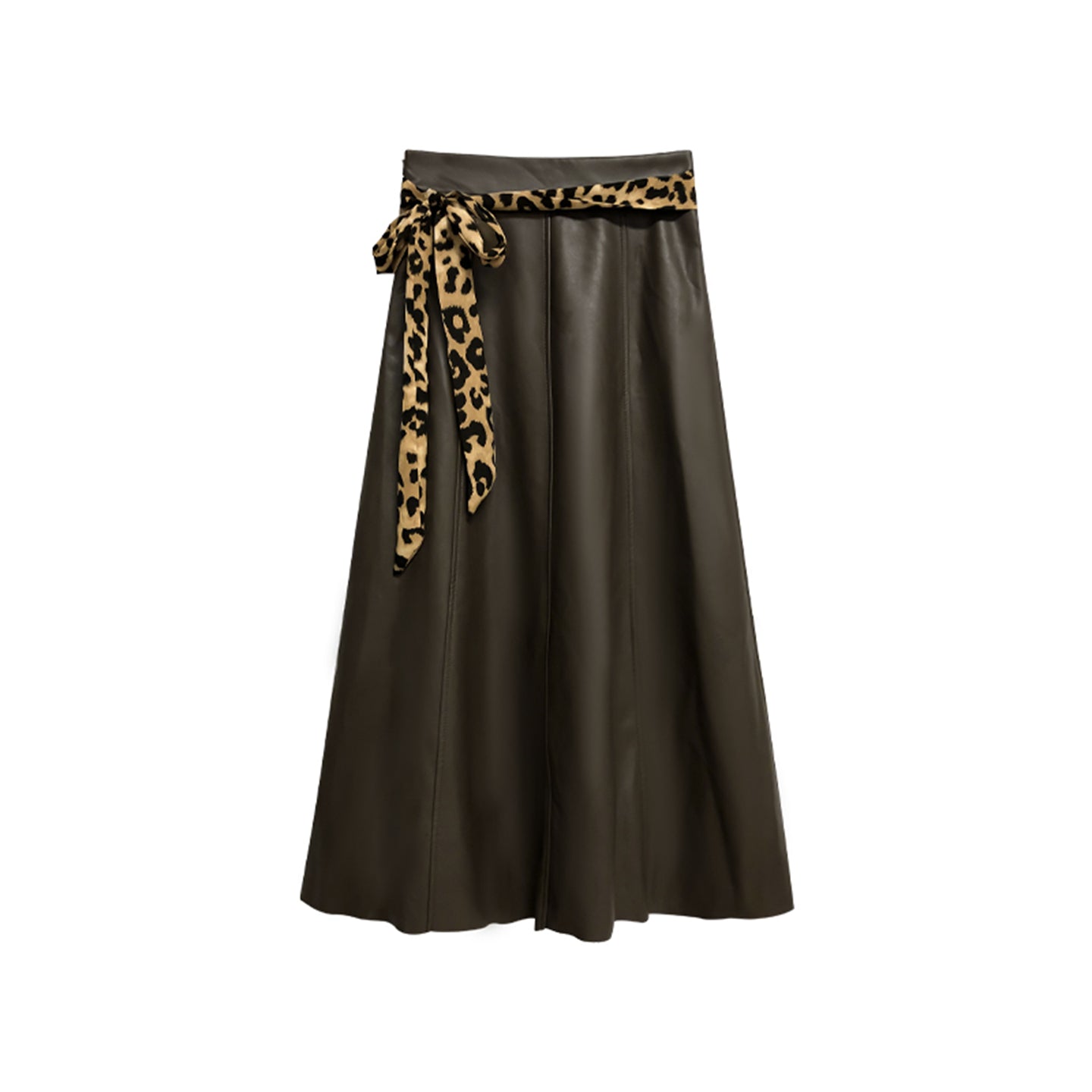 NeveNico SALE NN2509017 Leopard Belt Flared PU Skirt