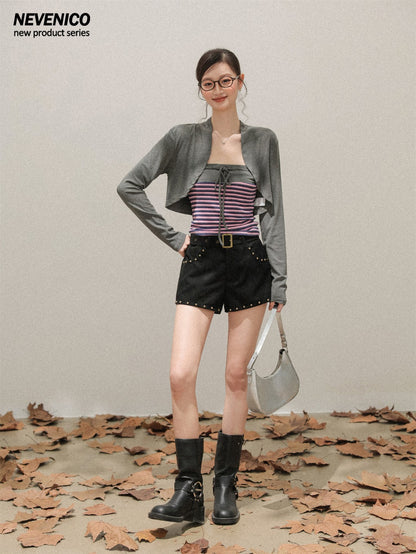 NeveNico SALE NN2510019/20 Studded Suede A-Line Shorts Set