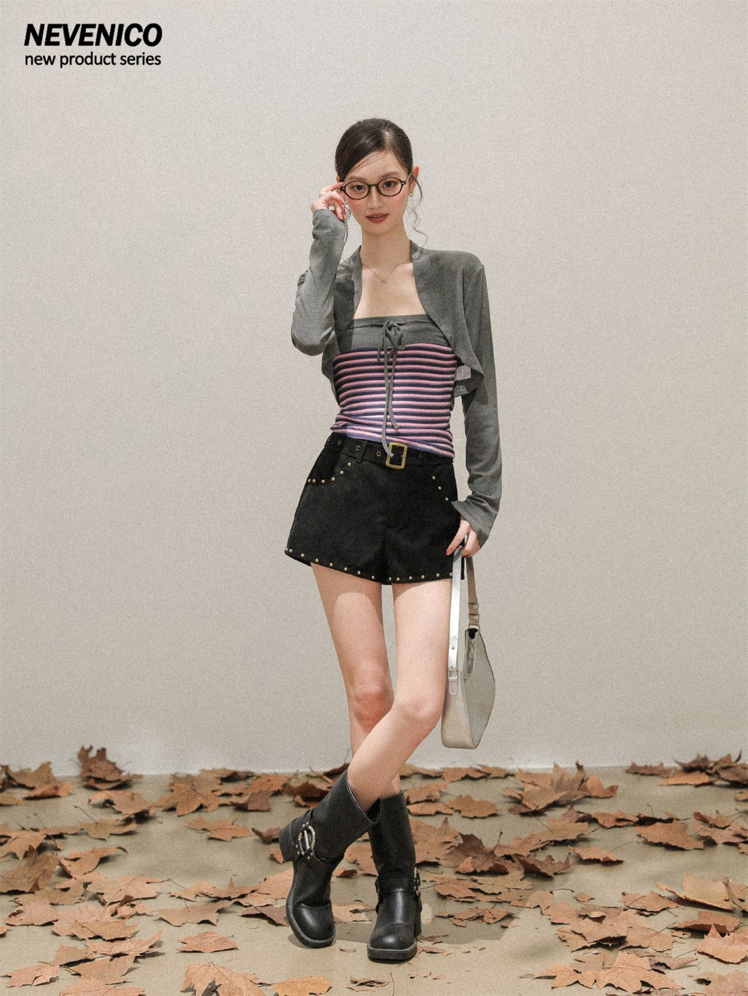 NeveNico SALE NN2510019/20 Studded Suede A-Line Shorts Set