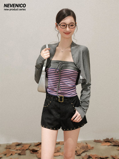 NeveNico SALE NN2510019/20 Studded Suede A-Line Shorts Set