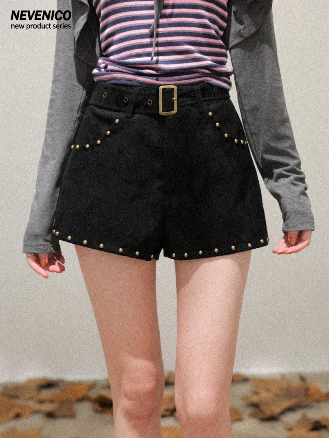 NeveNico SALE NN2510019/20 Studded Suede A-Line Shorts Set