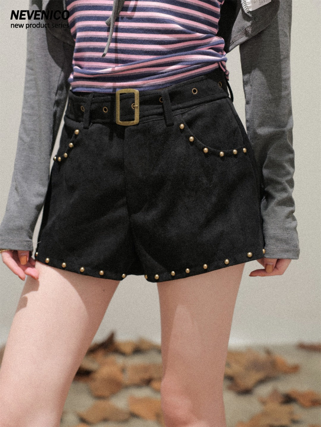 NeveNico SALE NN2510019/20 Studded Suede A-Line Shorts Set