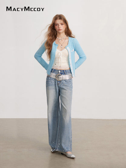 MacyMccoy MMC2026142 Lace-panel destroyed knit sweater(2color)