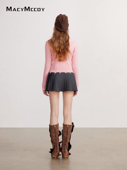 MacyMccoy MMC2026142 Lace-panel destroyed knit sweater(2color)