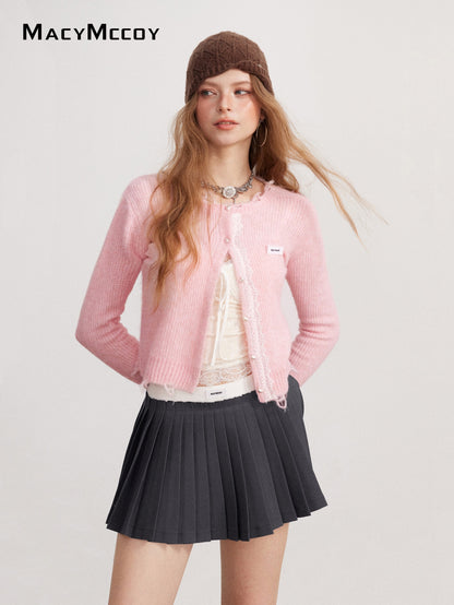 MacyMccoy MMC2026142 Lace-panel destroyed knit sweater(2color)