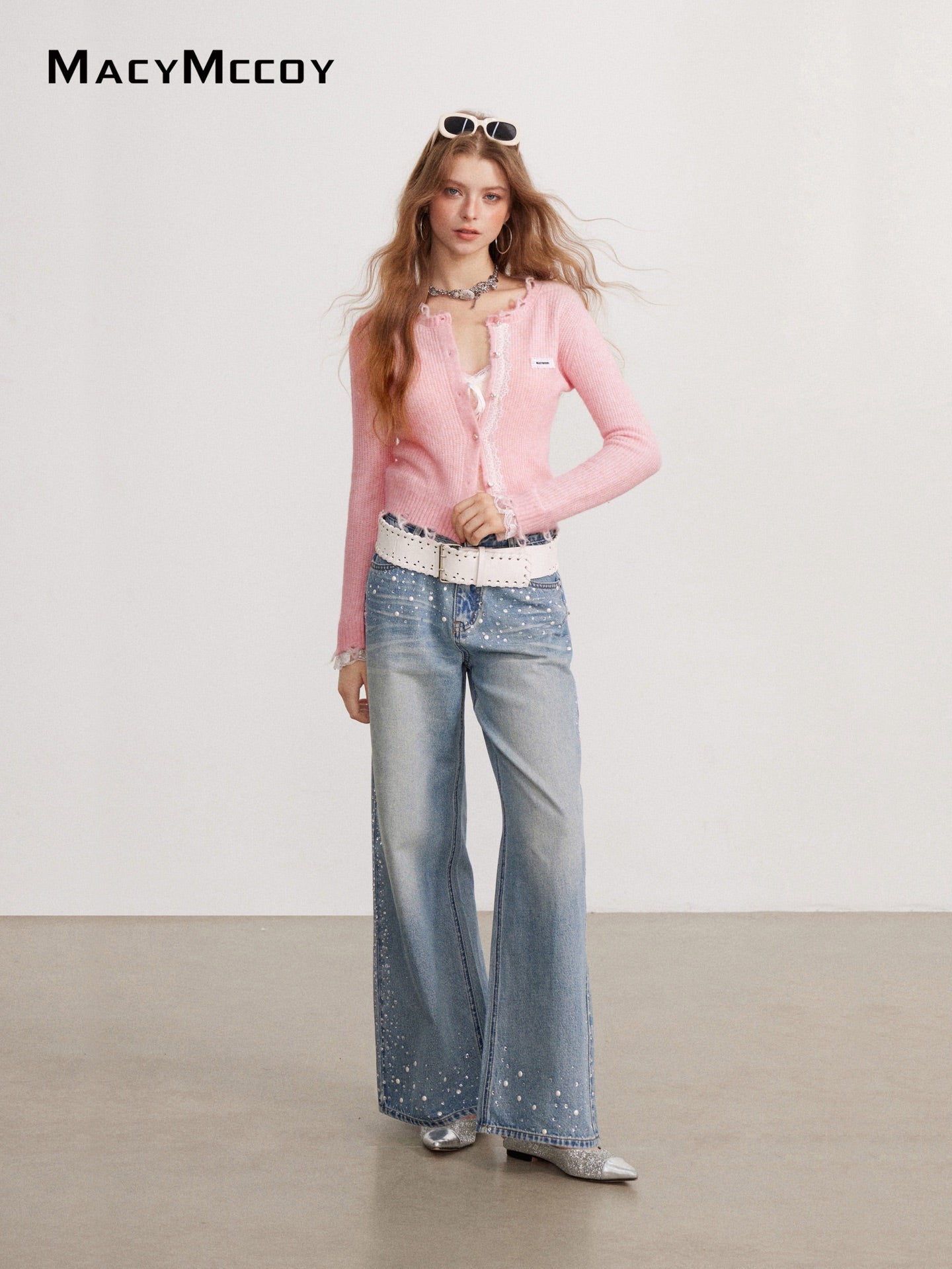 MacyMccoy MMC2026142 Lace-panel destroyed knit sweater(2color)