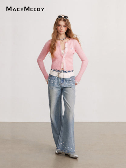 MacyMccoy MMC2026142 Lace-panel destroyed knit sweater(2color)