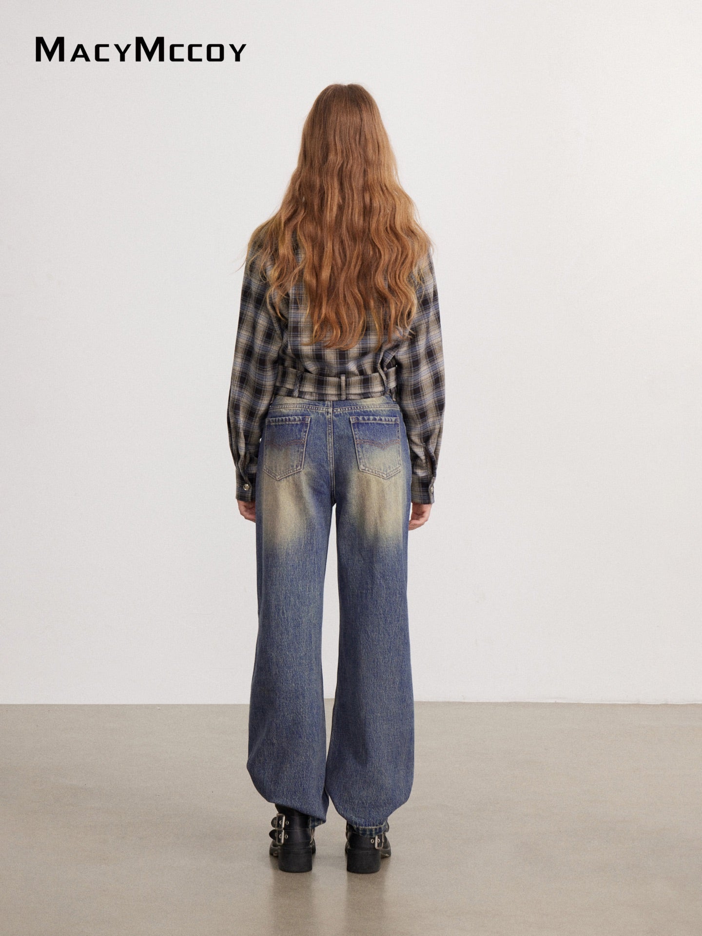 MacyMccoy MMC2026143&amp;148 Frayed Plaid Shirt+Splatter paint jeans