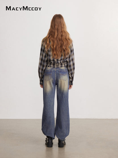 MacyMccoy MMC2026143&amp;148 Frayed Plaid Shirt+Splatter paint jeans