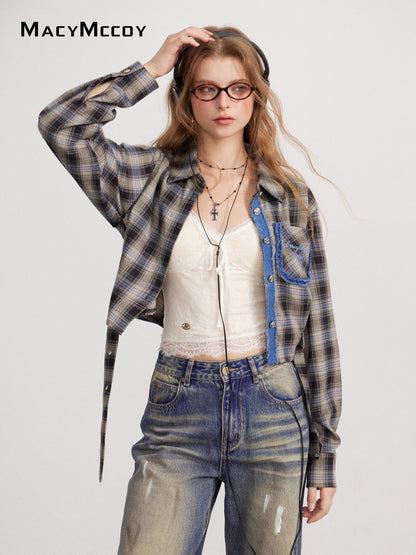 MacyMccoy MMC2026143&amp;148 Frayed Plaid Shirt+Splatter paint jeans