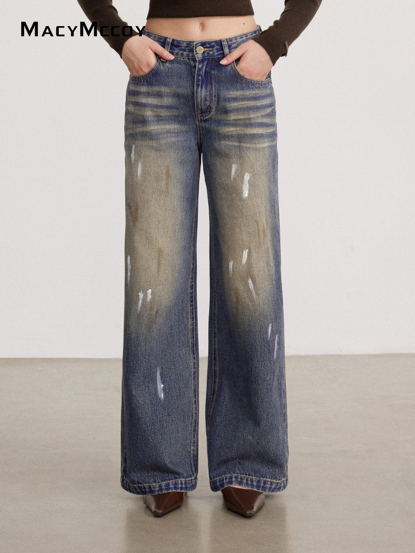 MacyMccoy MMC2026143&amp;148 Frayed Plaid Shirt+Splatter paint jeans