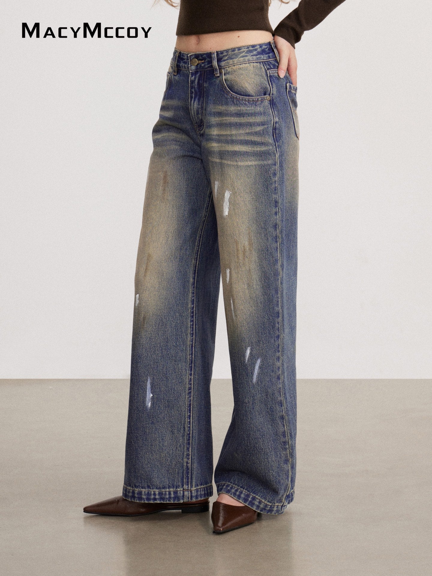 MacyMccoy MMC2026143&amp;148 Frayed Plaid Shirt+Splatter paint jeans